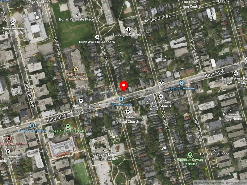 RentSafeTO apartment evaluation satellite view of 1340 KING ST W in Parkdale-High Park, Toronto