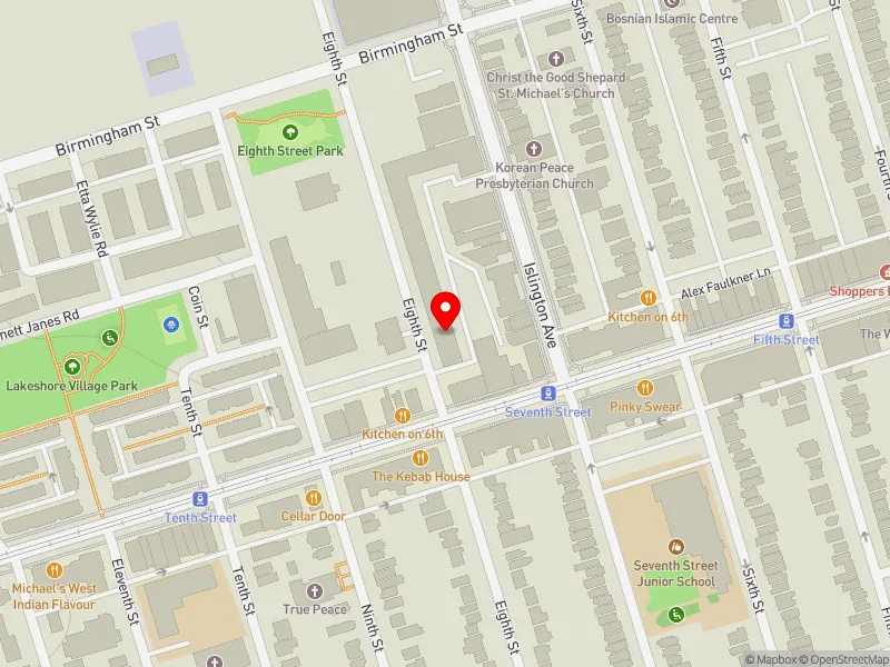 RentSafeTO apartment evaluation map view of 135 EIGHTH ST in Etobicoke-Lakeshore, Toronto