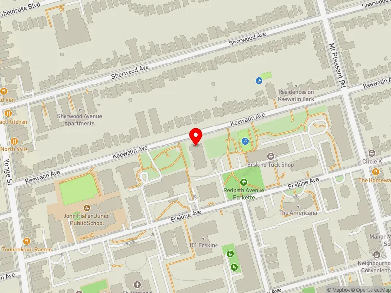 RentSafeTO apartment evaluation map view of 135 KEEWATIN AVE in Don Valley West, Toronto