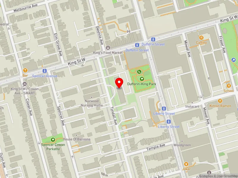 RentSafeTO apartment evaluation map view of 135 TYNDALL AVE in Parkdale-High Park, Toronto