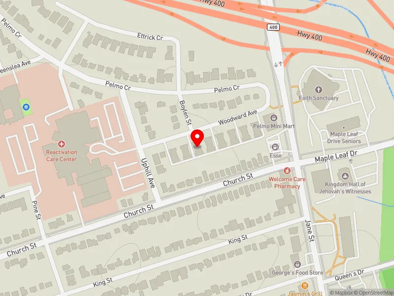 RentSafeTO apartment evaluation map view of 135 WOODWARD AVE in York South-Weston, Toronto