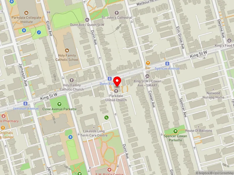RentSafeTO apartment evaluation map view of 1355 KING ST W in Parkdale-High Park, Toronto