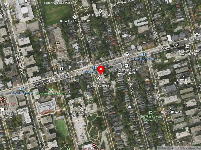 RentSafeTO apartment evaluation satellite view of 1355 KING ST W in Parkdale-High Park, Toronto