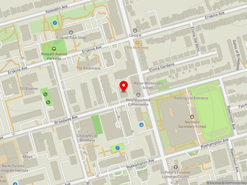 RentSafeTO apartment evaluation map view of 136 BROADWAY AVE in Don Valley West, Toronto
