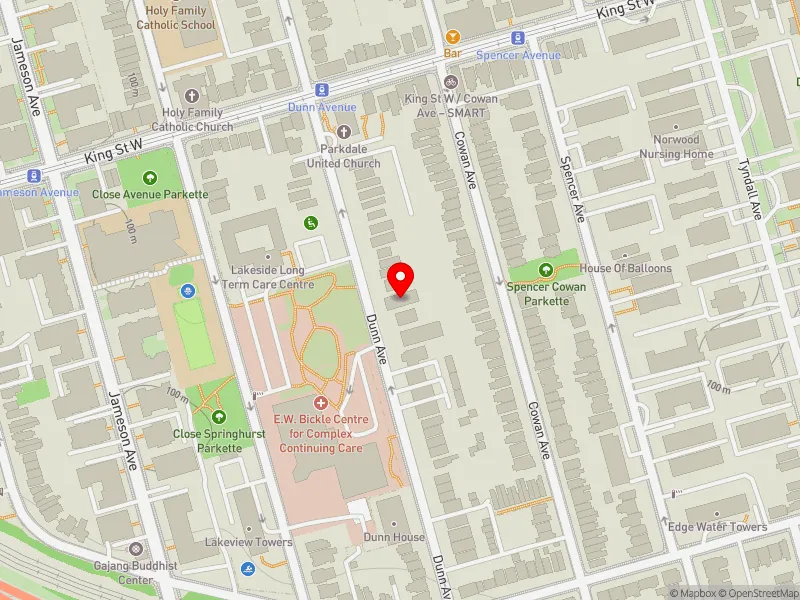 RentSafeTO apartment evaluation map view of 137 DUNN AVE in Parkdale-High Park, Toronto