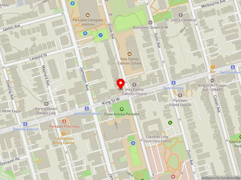 RentSafeTO apartment evaluation map view of 1384 KING ST W in Parkdale-High Park, Toronto