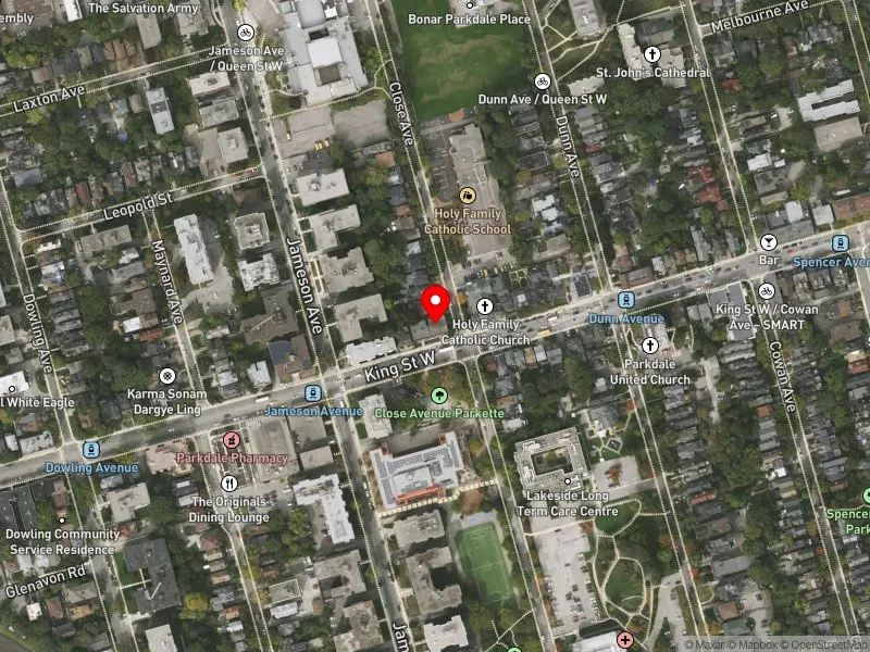 RentSafeTO apartment evaluation satellite view of 1384 KING ST W in Parkdale-High Park, Toronto