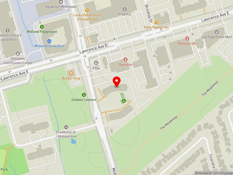 RentSafeTO apartment evaluation map view of 1385 MIDLAND AVE in Scarborough Centre, Toronto