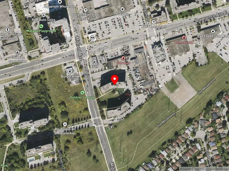 RentSafeTO apartment evaluation satellite view of 1385 MIDLAND AVE in Scarborough Centre, Toronto