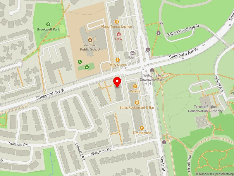 RentSafeTO apartment evaluation map view of 1385 SHEPPARD AVE W in York Centre, Toronto
