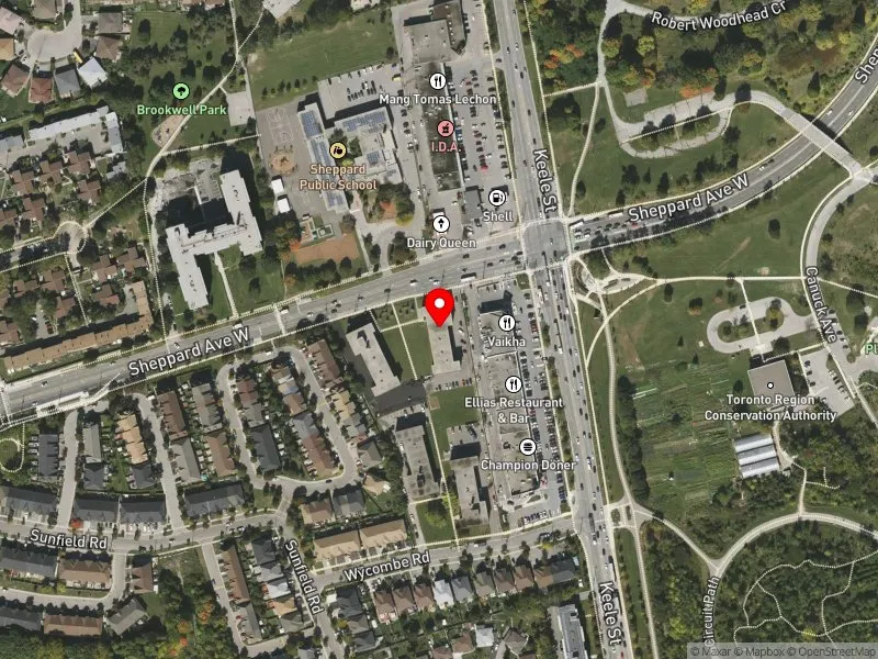 RentSafeTO apartment evaluation satellite view of 1385 SHEPPARD AVE W in York Centre, Toronto