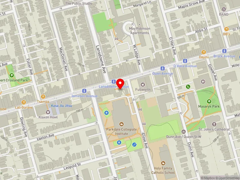 RentSafeTO apartment evaluation map view of 1387 QUEEN ST W in Parkdale-High Park, Toronto