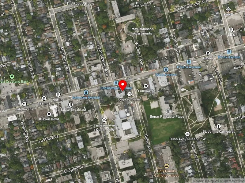 RentSafeTO apartment evaluation satellite view of 1387 QUEEN ST W in Parkdale-High Park, Toronto