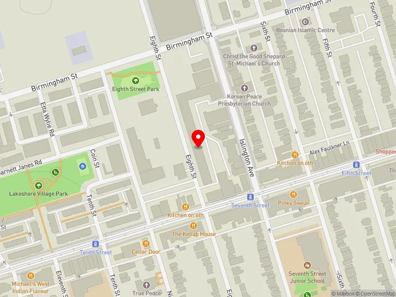 RentSafeTO apartment evaluation map view of 139 EIGHTH ST in Etobicoke-Lakeshore, Toronto