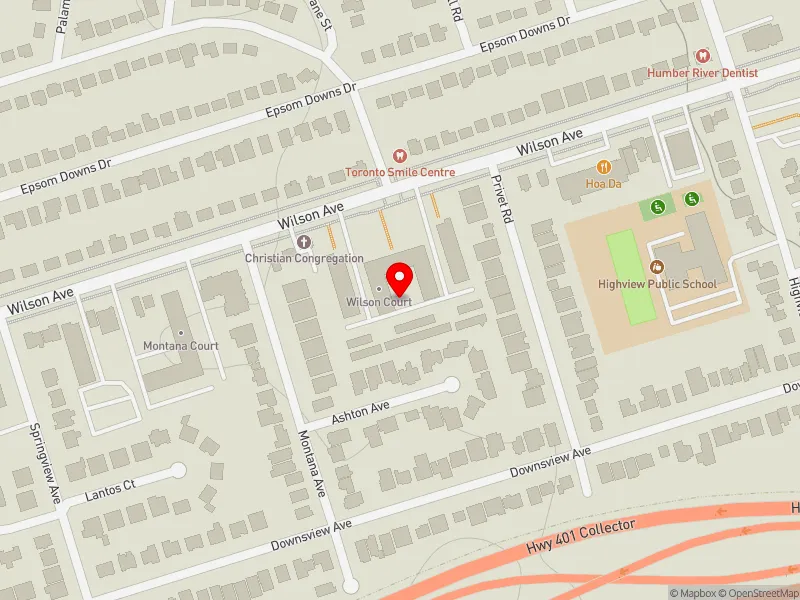 RentSafeTO apartment evaluation map view of 1393 WILSON AVE in York Centre, Toronto