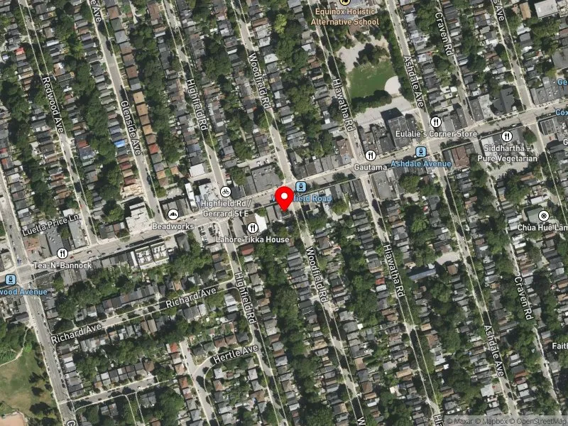 RentSafeTO apartment evaluation satellite view of 1395 GERRARD ST E in Toronto-Danforth, Toronto