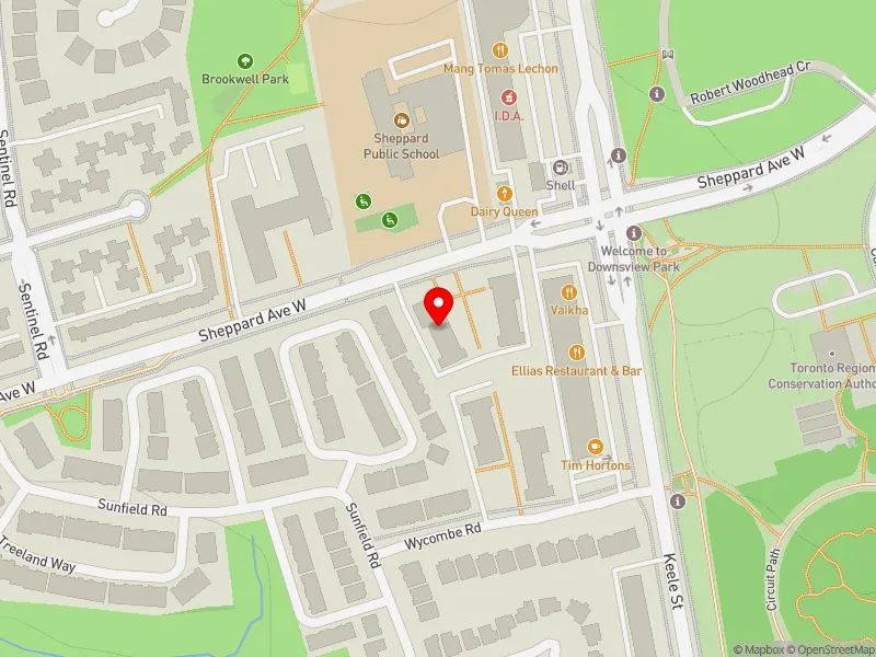 RentSafeTO apartment evaluation map view of 1395 SHEPPARD AVE W in York Centre, Toronto