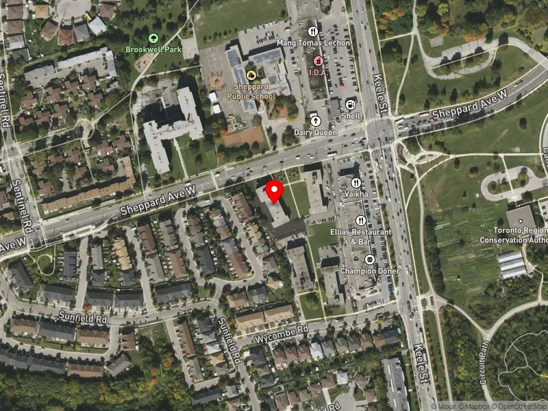 RentSafeTO apartment evaluation satellite view of 1395 SHEPPARD AVE W in York Centre, Toronto