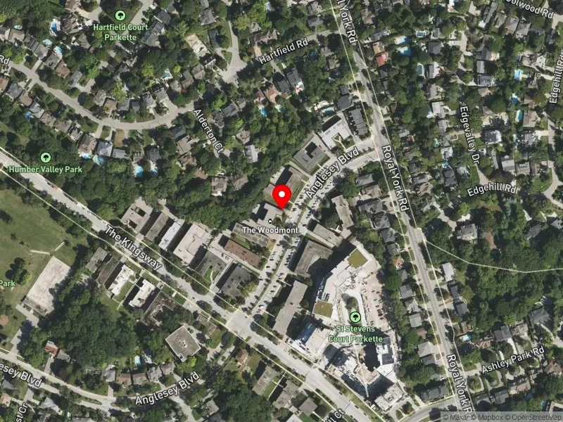 RentSafeTO apartment evaluation satellite view of 14-16 ANGLESEY BLVD in Etobicoke Centre, Toronto