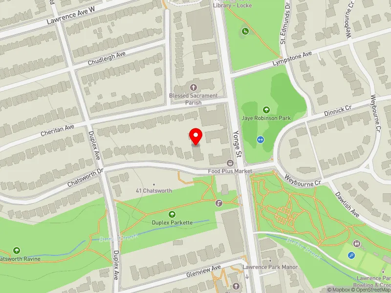 RentSafeTO apartment evaluation map view of 14 CHATSWORTH DR in Eglinton-Lawrence, Toronto