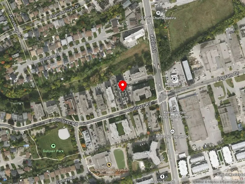 RentSafeTO apartment evaluation satellite view of 14 GULLIVER RD in York South-Weston, Toronto