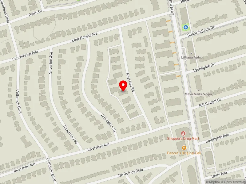 RentSafeTO apartment evaluation map view of 14 ROSSEAU RD in York Centre, Toronto
