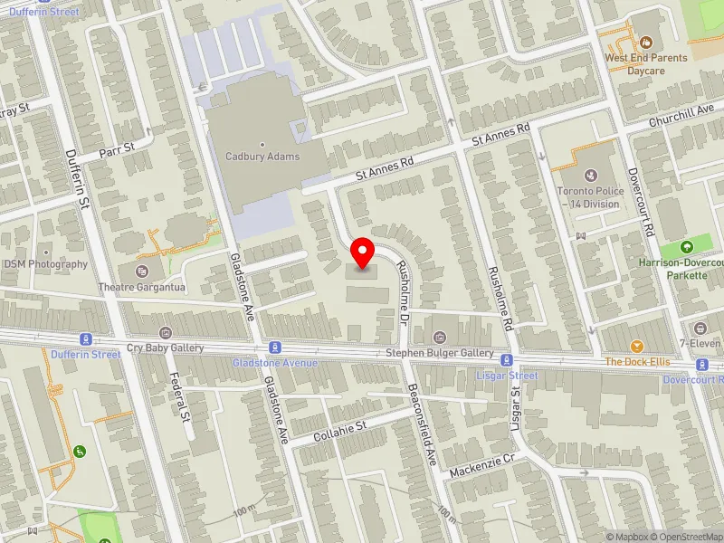 RentSafeTO apartment evaluation map view of 14 RUSHOLME DR in Davenport, Toronto