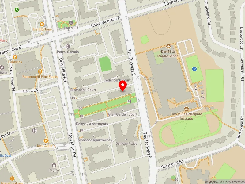 RentSafeTO apartment evaluation map view of 14 THE DONWAY E in Don Valley East, Toronto