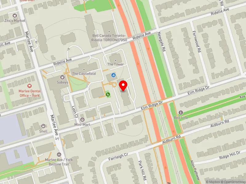 RentSafeTO apartment evaluation map view of 140 ELM RIDGE DR in Eglinton-Lawrence, Toronto