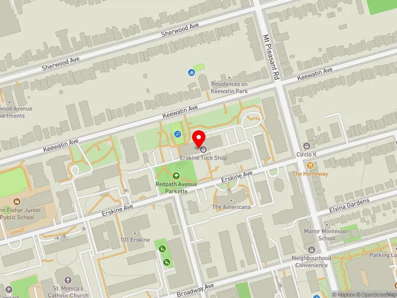 RentSafeTO apartment evaluation map view of 140 ERSKINE AVE in Don Valley West, Toronto