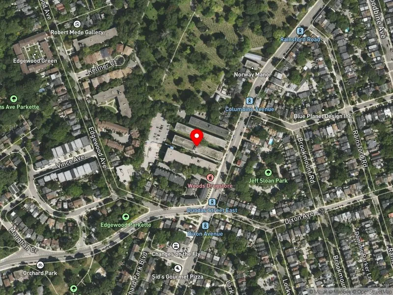 RentSafeTO apartment evaluation satellite view of 140 KINGSTON RD in Beaches-East York, Toronto
