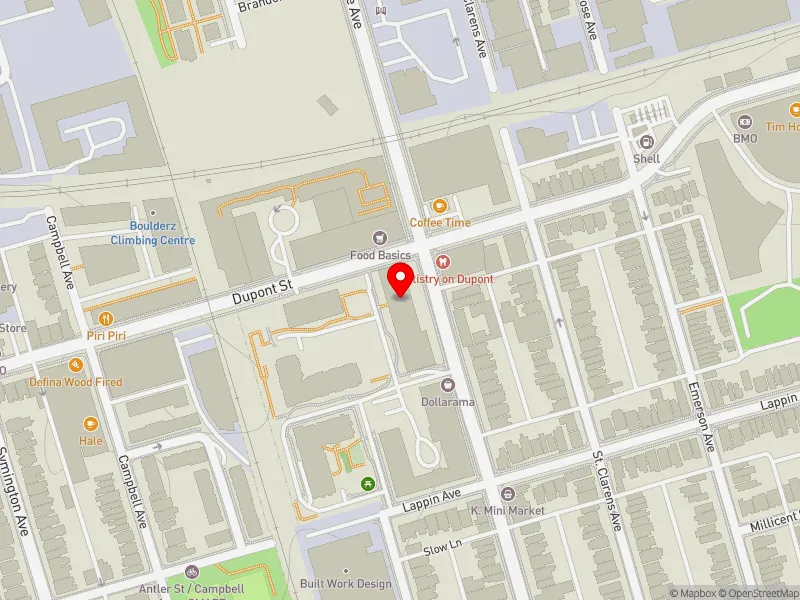 RentSafeTO apartment evaluation map view of 1401 DUPONT ST in Davenport, Toronto
