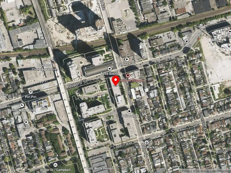 RentSafeTO apartment evaluation satellite view of 1401 DUPONT ST in Davenport, Toronto
