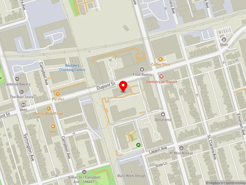 RentSafeTO apartment evaluation map view of 1407 DUPONT ST in Davenport, Toronto