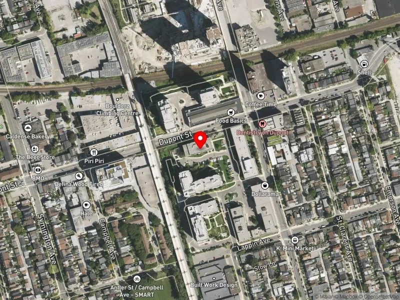 RentSafeTO apartment evaluation satellite view of 1407 DUPONT ST in Davenport, Toronto