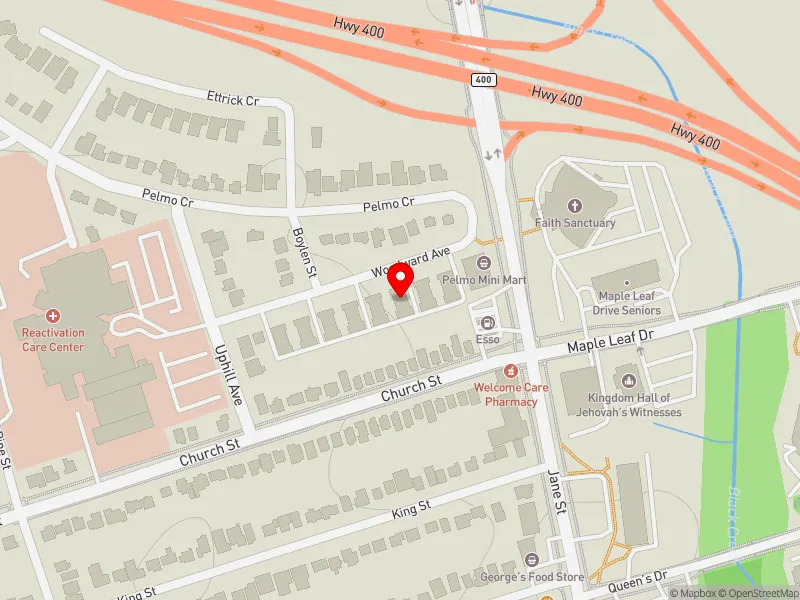 RentSafeTO apartment evaluation map view of 141 WOODWARD AVE in York South-Weston, Toronto