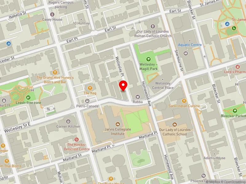 RentSafeTO apartment evaluation map view of 142 WELLESLEY STREET E in Toronto Centre, Toronto