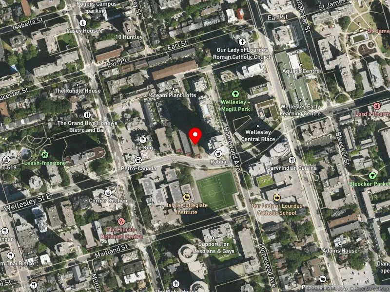 RentSafeTO apartment evaluation satellite view of 142 WELLESLEY STREET E in Toronto Centre, Toronto