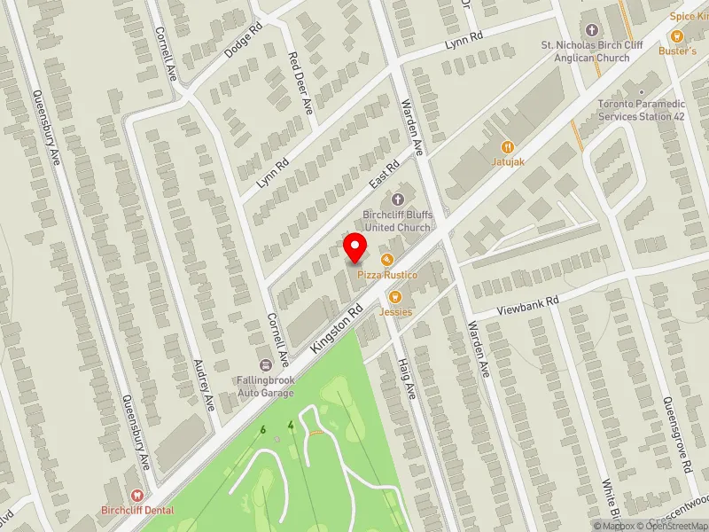RentSafeTO apartment evaluation map view of 1420 KINGSTON RD in Scarborough Southwest, Toronto