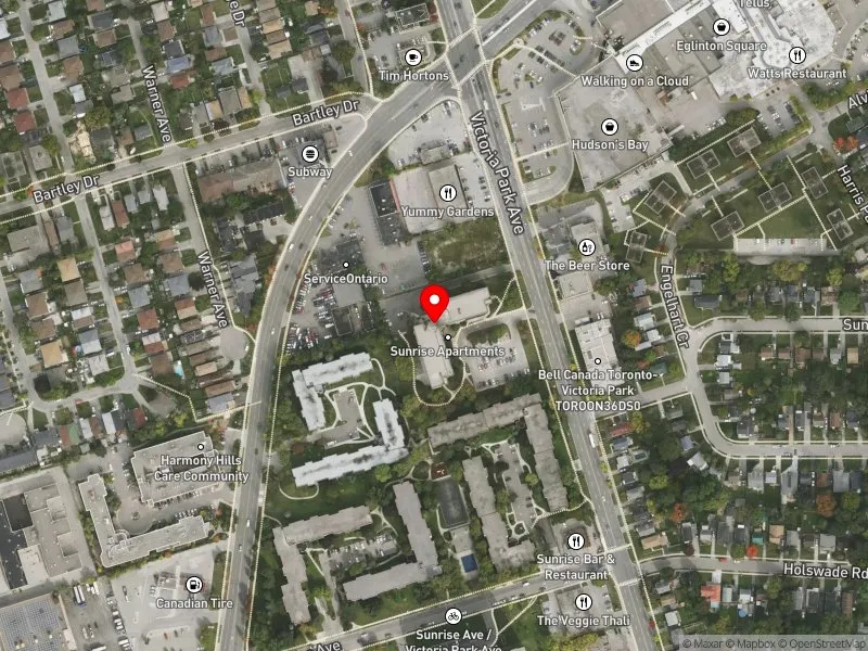 RentSafeTO apartment evaluation satellite view of 1420 VICTORIA PARK AVE in Don Valley East, Toronto