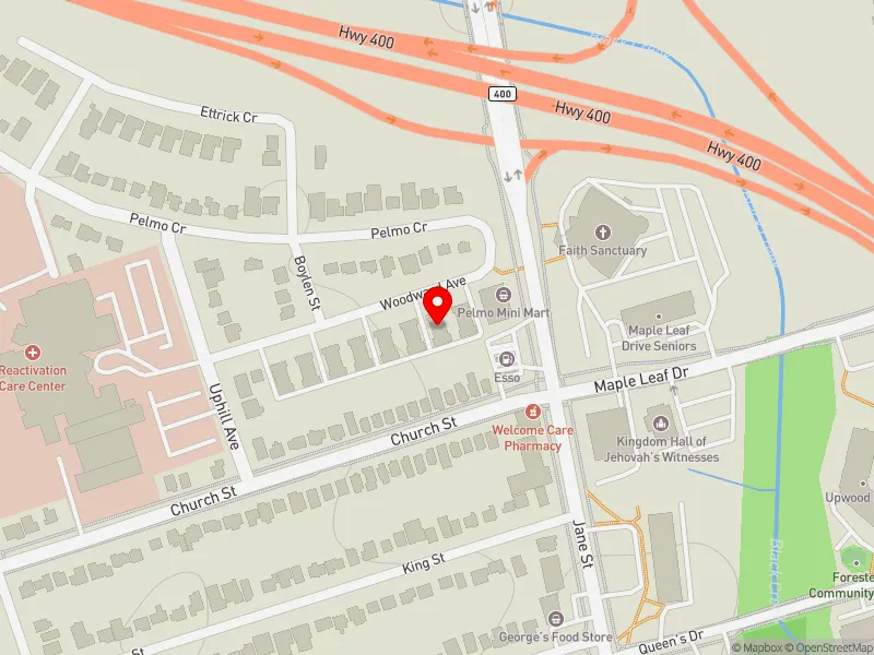 RentSafeTO apartment evaluation map view of 143 WOODWARD AVE in York South-Weston, Toronto
