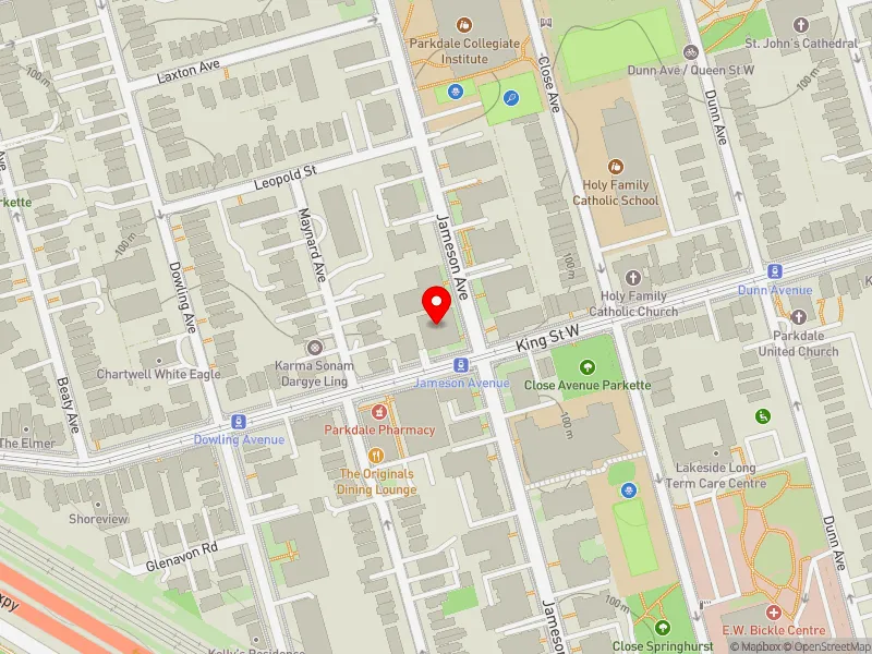 RentSafeTO apartment evaluation map view of 1430 KING ST W in Parkdale-High Park, Toronto