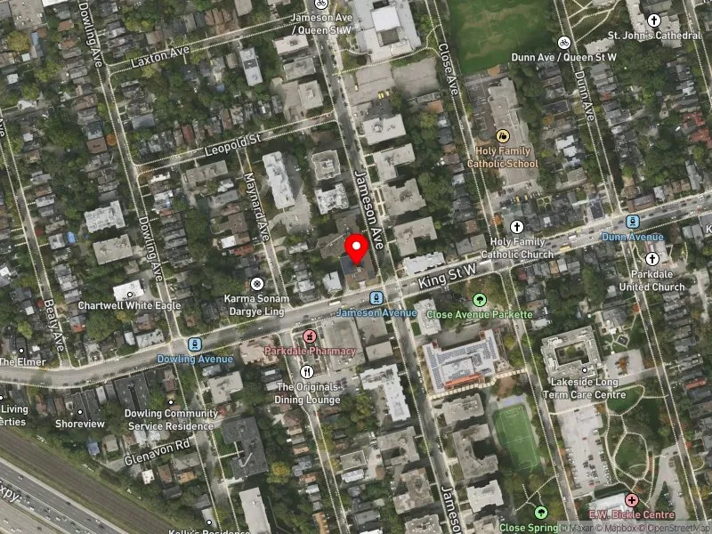 RentSafeTO apartment evaluation satellite view of 1430 KING ST W in Parkdale-High Park, Toronto