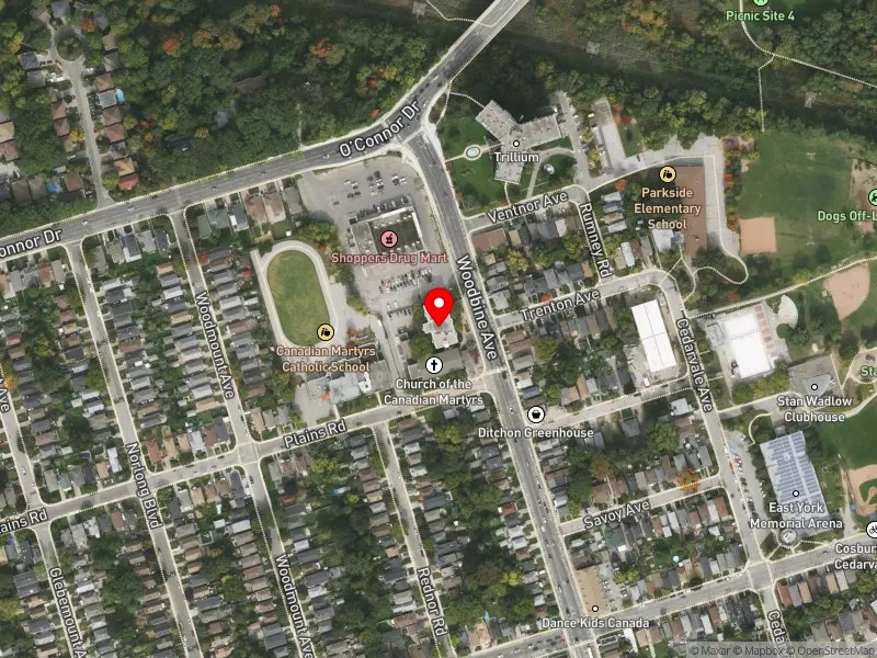 RentSafeTO apartment evaluation satellite view of 1430 WOODBINE AVE in Beaches-East York, Toronto