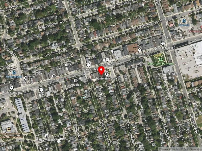 RentSafeTO apartment evaluation satellite view of 1435 DANFORTH AVE in Toronto-Danforth, Toronto