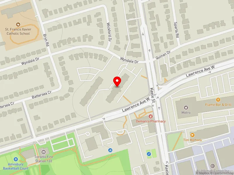 RentSafeTO apartment evaluation map view of 1440 LAWRENCE AVE W in York South-Weston, Toronto
