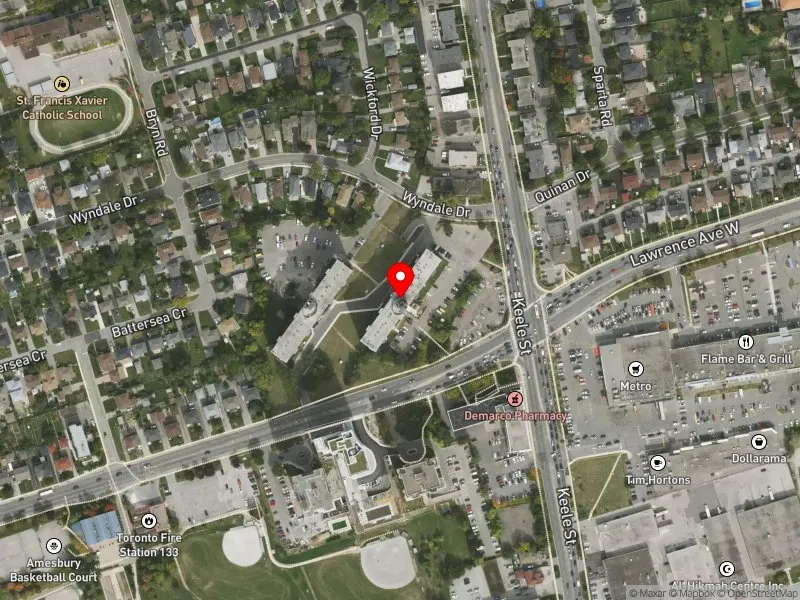 RentSafeTO apartment evaluation satellite view of 1440 LAWRENCE AVE W in York South-Weston, Toronto