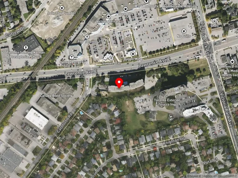 RentSafeTO apartment evaluation satellite view of 1441 LAWRENCE AVE E in Don Valley East, Toronto