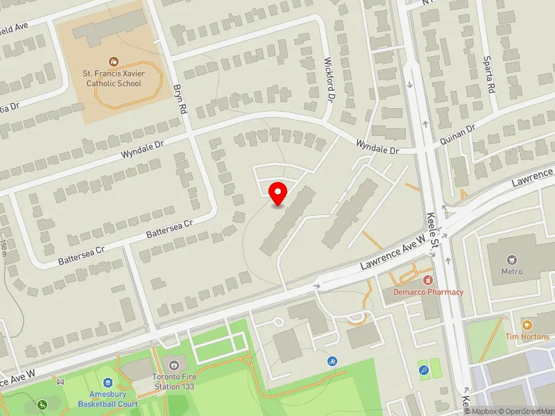 RentSafeTO apartment evaluation map view of 1442 LAWRENCE AVE W in York South-Weston, Toronto