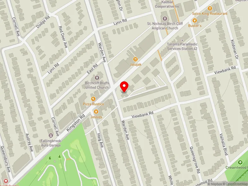 RentSafeTO apartment evaluation map view of 1445 KINGSTON RD in Scarborough Southwest, Toronto